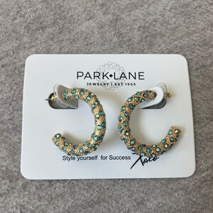 Park Lane Gold and Blue Embellished Hoop Earrings